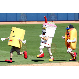 3 BIGGYMONKEY™s mascot a sandwich a drink and a yellow cylinder