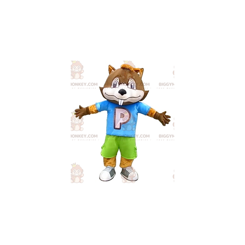 BIGGYMONKEY™ Big Brown Beaver Mascot Costume In Colorful Outfit