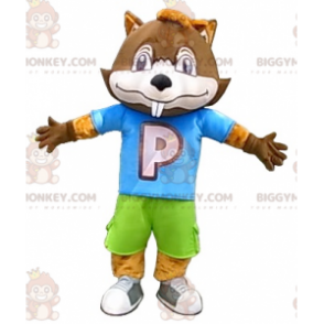 BIGGYMONKEY™ Big Brown Beaver Mascot Costume In Colorful Outfit