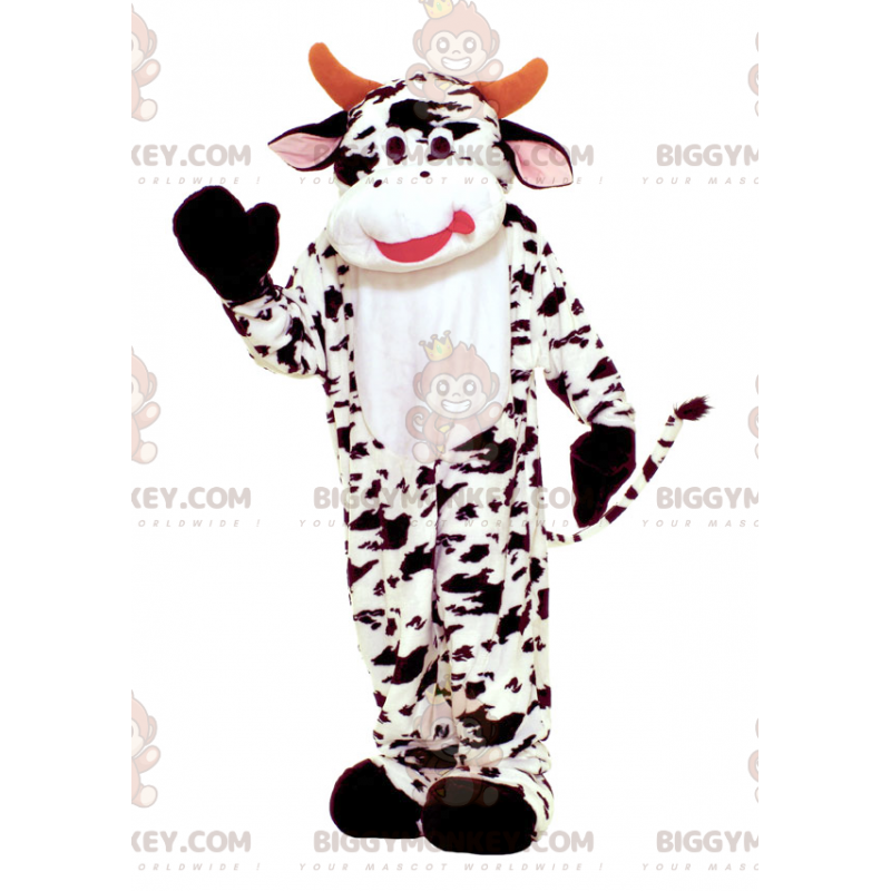 Στολή μασκότ BIGGYMONKEY™ με λευκή αγελάδα με μαύρα στίγματα -