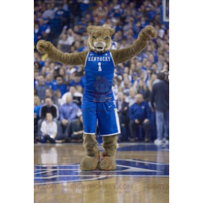 BIGGYMONKEY™ brun kat tiger maskot kostume i blåt sportstøj -
