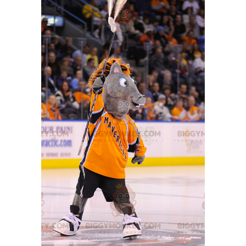 BIGGYMONKEY™ Mascot Costume Gray Colt Donkey With Orange Mane -