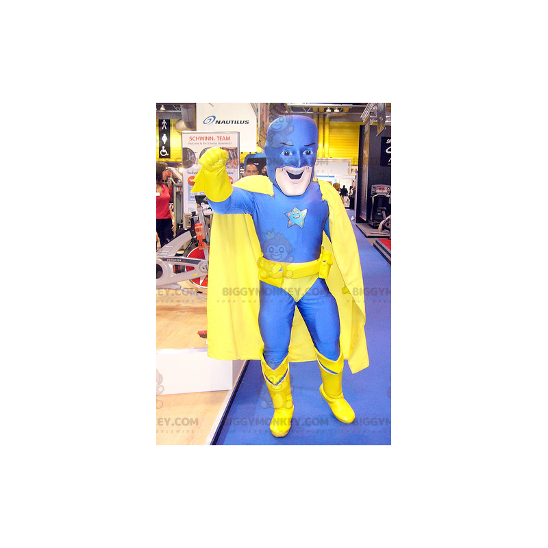 Traje de mascote de super-herói BIGGYMONKEY™ em macacão amarelo