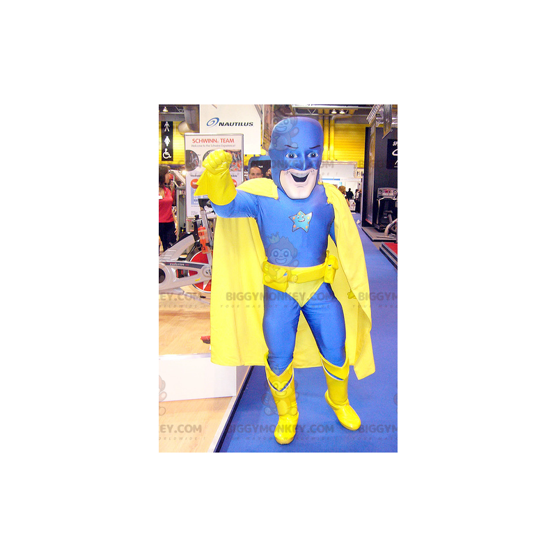 Στολή μασκότ Superhero BIGGYMONKEY™ σε κίτρινη και μπλε φόρμα -