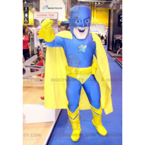 Superhelte BIGGYMONKEY™ maskotkostume i gul og blå jumpsuit -