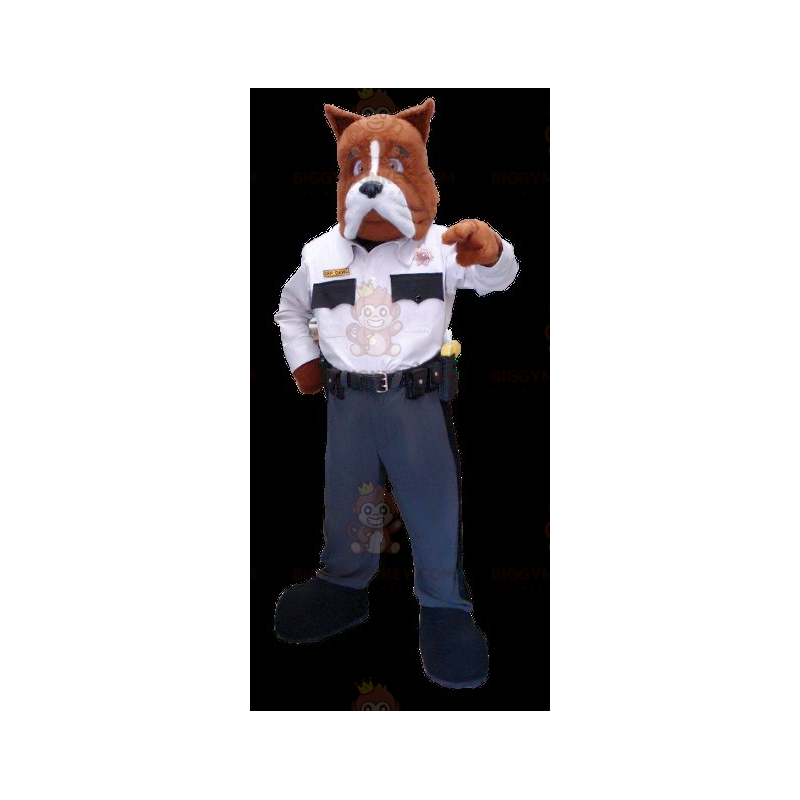 Kostým maskota BIGGYMONKEY™ hnědobílého psa v policejní
