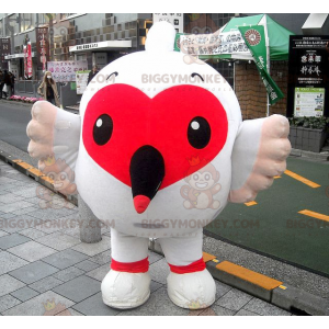 BIGGYMONKEY™ Maskotdräkt Stor vit fågel med sött rött hjärta -
