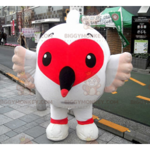 BIGGYMONKEY™ maskotkostume Stor hvid fugl med sødt rødt hjerte