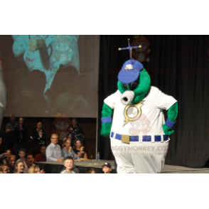Fat Green Alien BIGGYMONKEY™ mascottekostuum in witte outfit -
