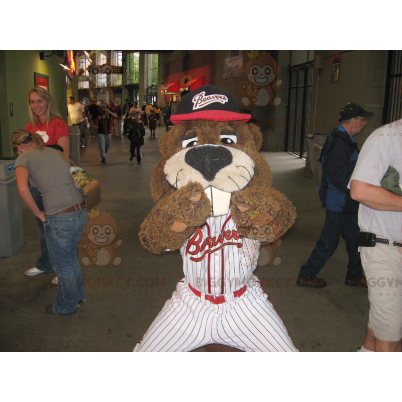 BIGGYMONKEY™ Fat Brown Rodent Beaver Mascot Costume In Baseball