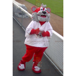 Gray and Red Dog Bear BIGGYMONKEY™ Mascot Costume –