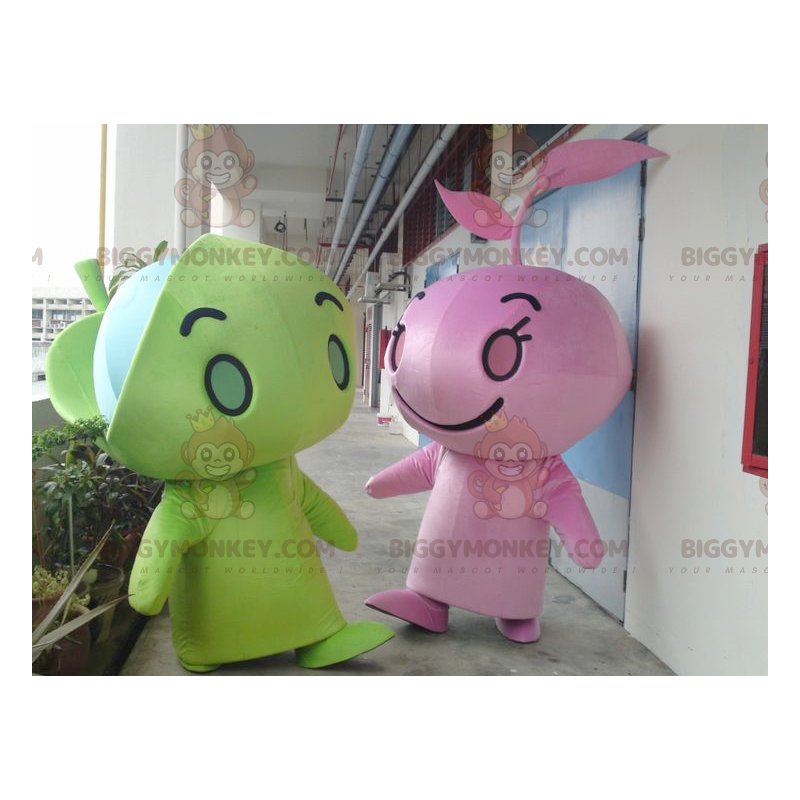 2 mascotas BIGGYMONKEY™s hombres gigantes verdes y rosados -