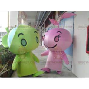 2 mascot BIGGYMONKEY™s giant green and pink men –