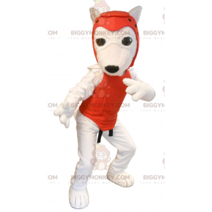 BIGGYMONKEY™ Mascot Costume White Dog In Taekwondo Outfit -