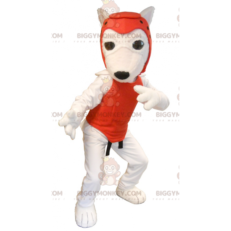 Fantasia de mascote BIGGYMONKEY™ cão branco com roupa de