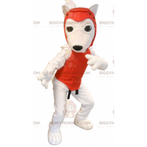 BIGGYMONKEY™ Maskottchen-Kostüm Weißer Hund im Taekwondo-Outfit