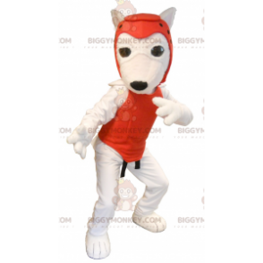 Costume de mascotte BIGGYMONKEY™ de chien blanc en tenue de