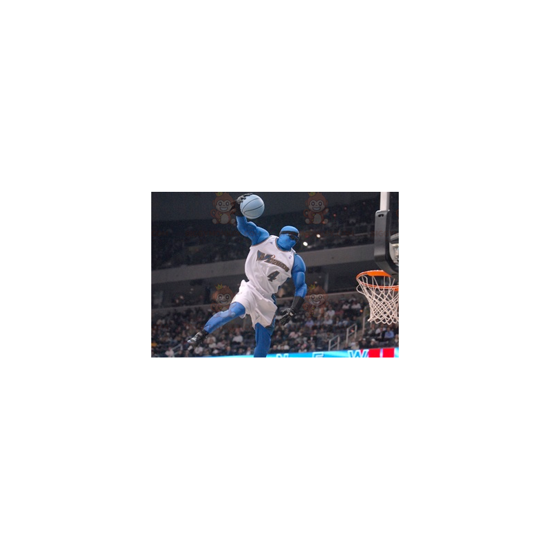 BIGGYMONKEY™ Maskottchenkostüm Blauer Mann im Basketball-Outfit