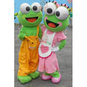 Duo de mascottes BIGGYMONKEY™ de grenouilles vertes en tenue