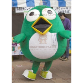 Traje de mascote de pássaro verde e branco grande engraçado