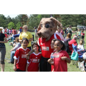 BIGGYMONKEY™ Maskotdräkt Brun hund i röda sportkläder -