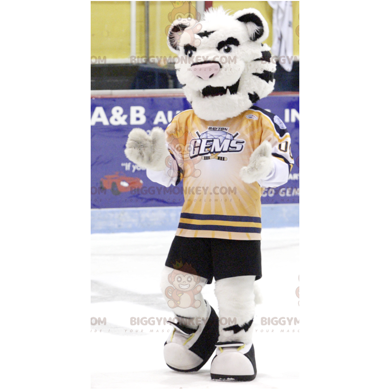 White & Black Tiger BIGGYMONKEY™ Mascot Costume In Sportswear –