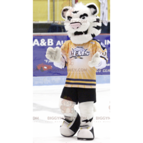 White & Black Tiger BIGGYMONKEY™ Mascot Costume In Sportswear -
