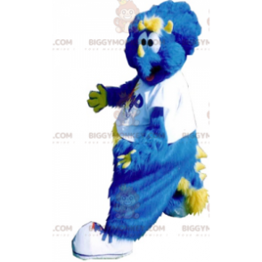 BIGGYMONKEY™ All Furry Blue & Yellow Dinosaur Mascot Costume –