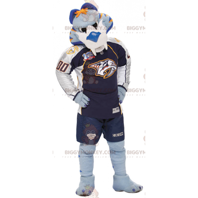 BIGGYMONKEY™ Mascot Costume Blue White Orange Tiger Sportswear