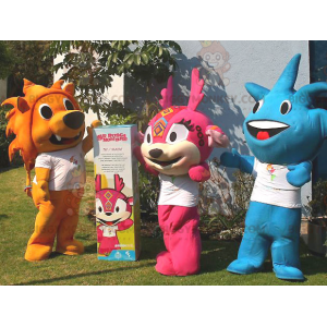 3 mascotte BIGGYMONKEY™ di personaggi colorati e sorridenti -
