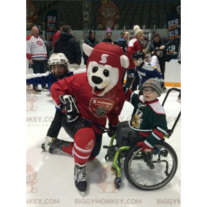 BIGGYMONKEY™ IJsbeer-mascottekostuum in rode hockeyoutfit -