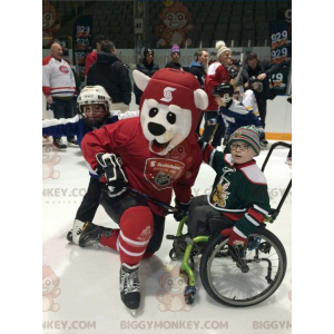 BIGGYMONKEY™ Polar Bear Mascot Costume In Red Hockey Outfit –
