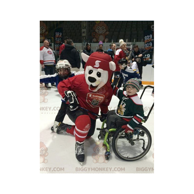 BIGGYMONKEY™ Disfraz de mascota de oso polar en traje de hockey