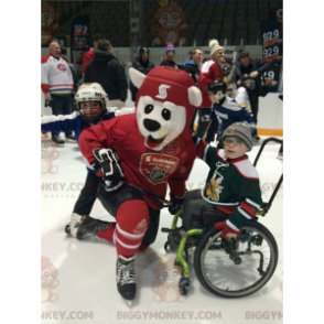 BIGGYMONKEY™ IJsbeer-mascottekostuum in rode hockeyoutfit -