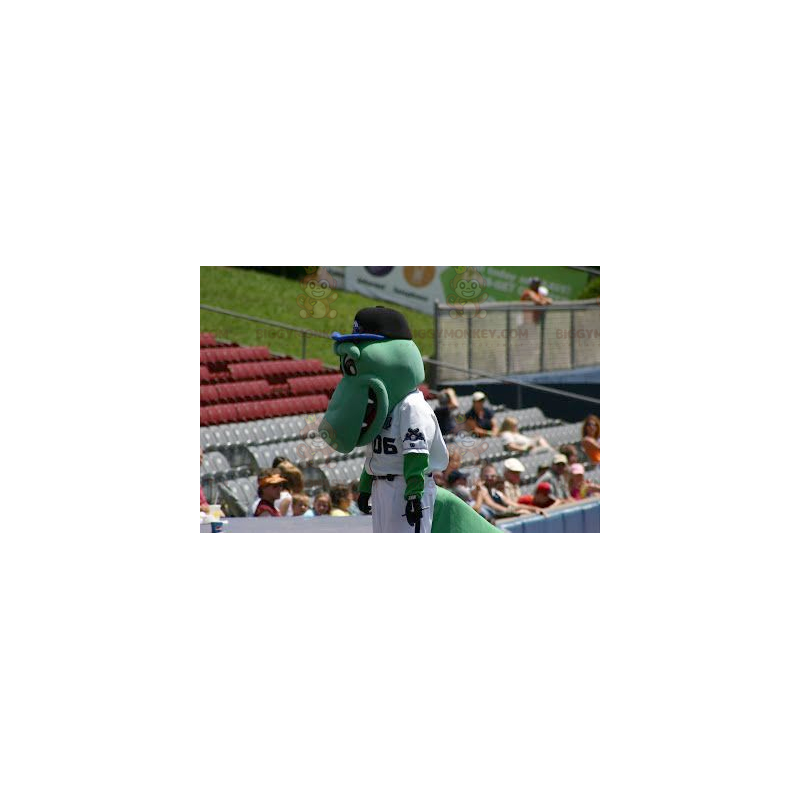Kostým maskota BIGGYMONKEY™ Zelený krokodýl v bílém hokejovém