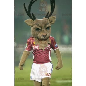 BIGGYMONKEY™ Mascot Costume Brown Deer With Big Antlers In