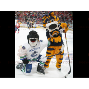 2 mascotte BIGGYMONKEY™s una tigre gialla e blu e un'orca uno