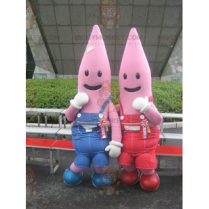 2 BIGGYMONKEY's roze zeestermascotte gekleed in overalls -