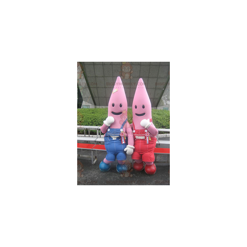 2 BIGGYMONKEY™s Pink Starfish Mascot Dressed In Overalls -