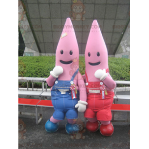 2 BIGGYMONKEY™s Pink Starfish Mascot Dressed In Overalls -