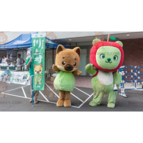 2 BIGGYMONKEY's mascotte een bruine vos en een groene beer met