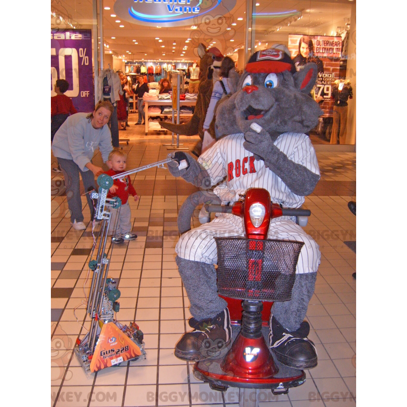 Costume de mascotte BIGGYMONKEY™ de chat gris géant en tenue de