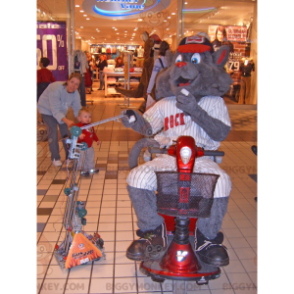 Costume de mascotte BIGGYMONKEY™ de chat gris géant en tenue de