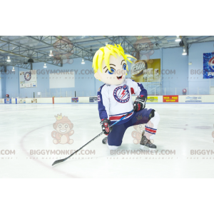 BIGGYMONKEY™ maskotkostume Blond dreng med blå øjne i hockeytøj