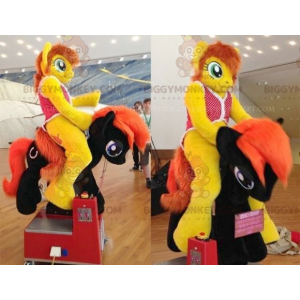 BIGGYMONKEY™ Costume da mascotte Pony giallo e rosso con occhi