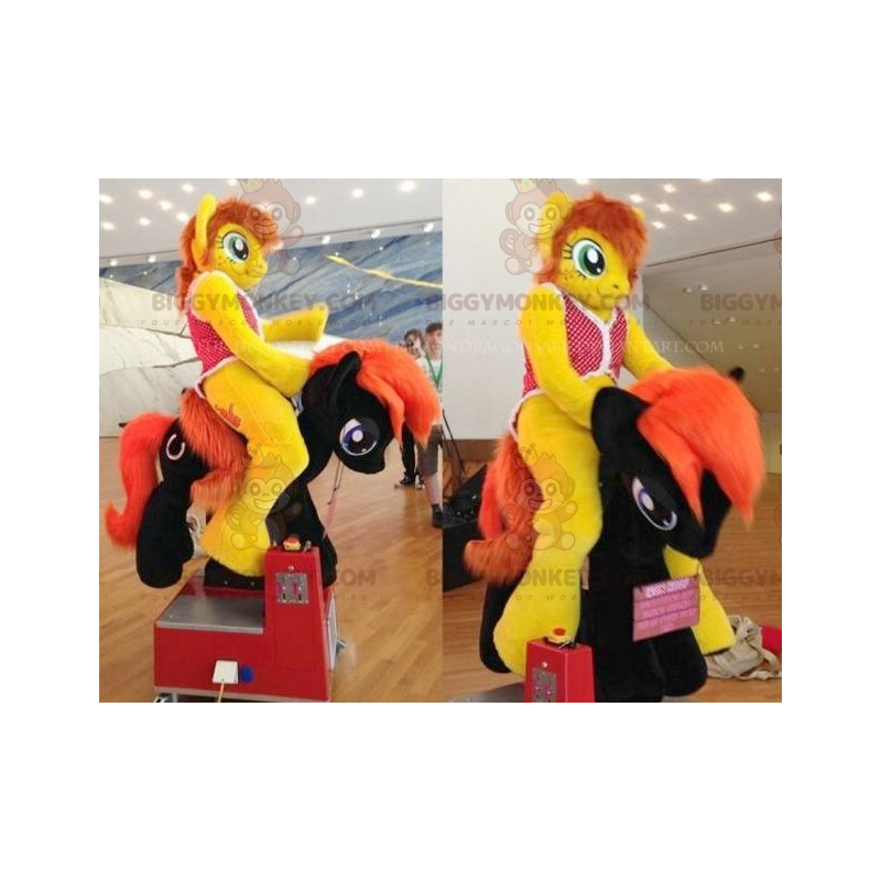 BIGGYMONKEY™ Costume da mascotte Pony giallo e rosso con occhi