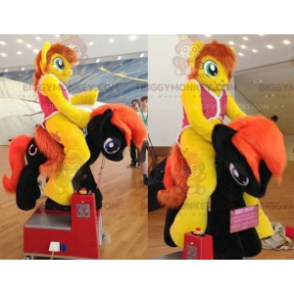 BIGGYMONKEY™ Maskottchen-Kostüm Gelbes und rotes Pony mit