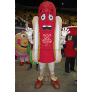 Punainen ja tan Giant Hot Dog BIGGYMONKEY™ maskottiasu -