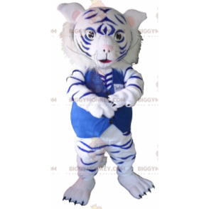 Costume da mascotte BIGGYMONKEY™ tigre bianca e blu -