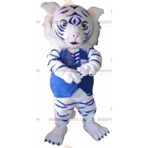 Traje de mascote BIGGYMONKEY™ Tigre Branco e Azul –